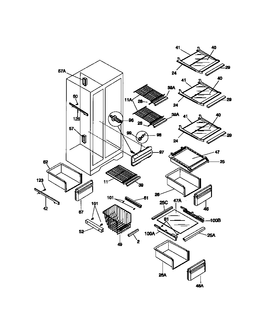 Frigidaire FRS22WPCW0 shelves diagram