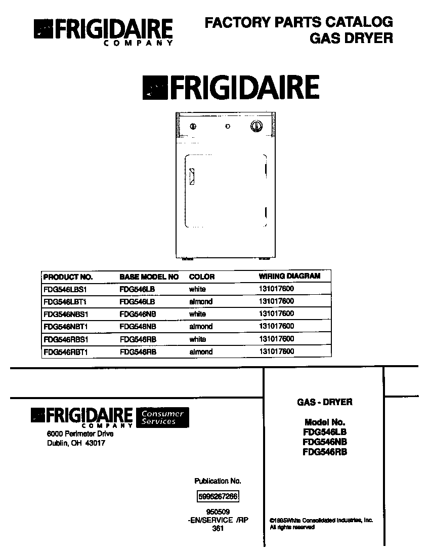 Frigidaire FDG546RBT1 cover page diagram