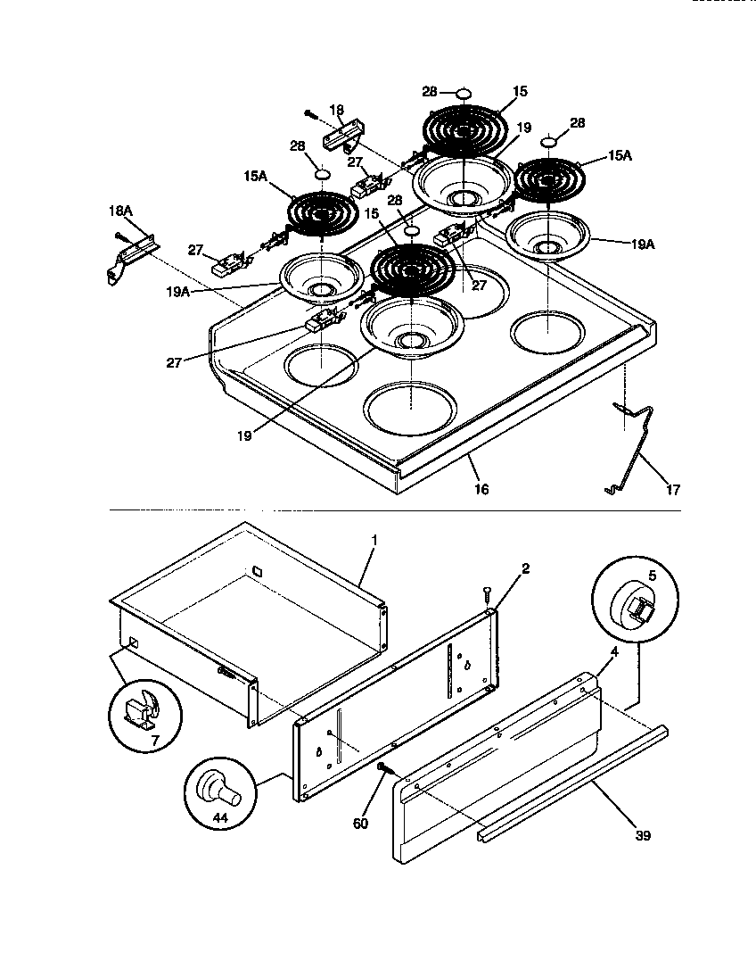 White-Westinghouse WEF350BADB top/drawer diagram