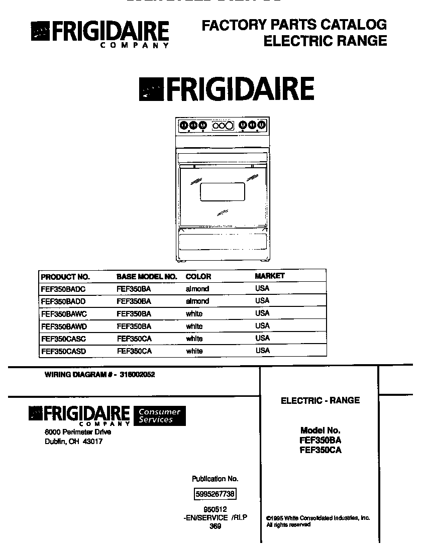 Frigidaire FEF350CASD cover diagram