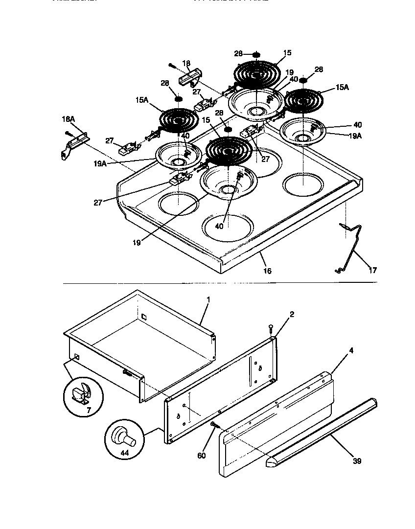 Frigidaire FEF350CASD top/drawer diagram