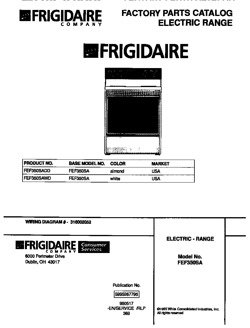 Frigidaire FEF350SADD cover diagram