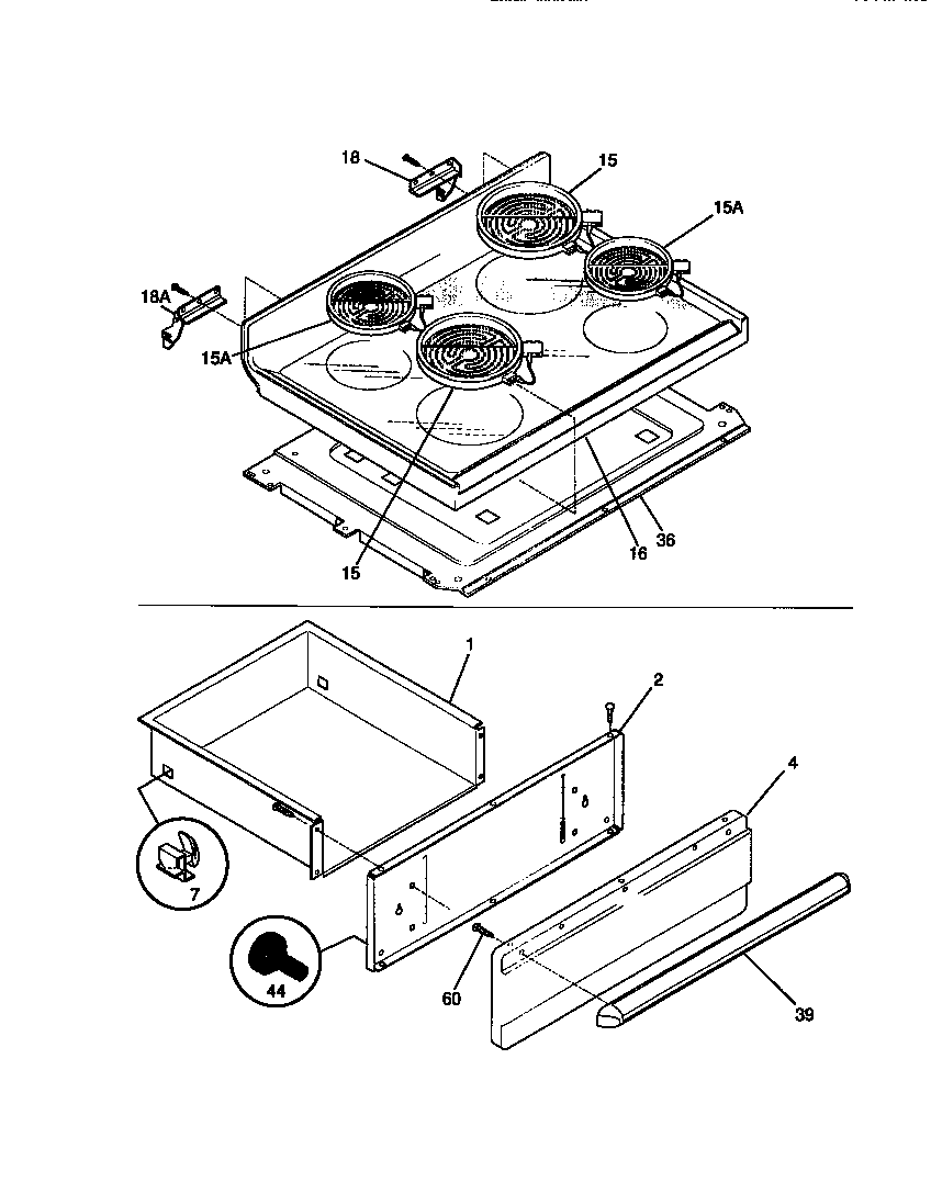 Frigidaire FEF357BAWC top/drawer diagram