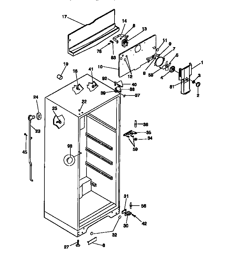 White-Westinghouse PRT154MCW5 cabinet, fan assy diagram