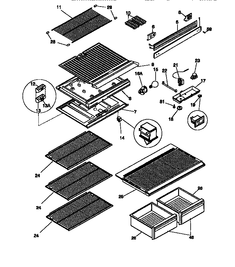 White-Westinghouse PRT154MCW5 shelves, dividers diagram