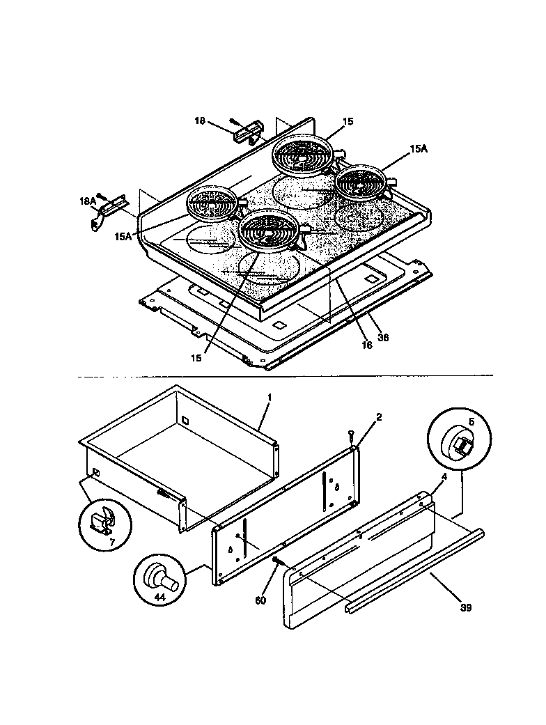 White-Westinghouse WEF357BADA top/drawer diagram