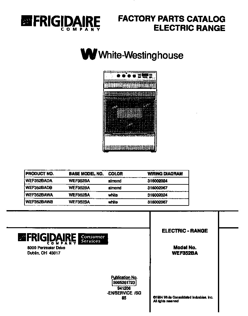 White-Westinghouse WEF352BAWA cover diagram