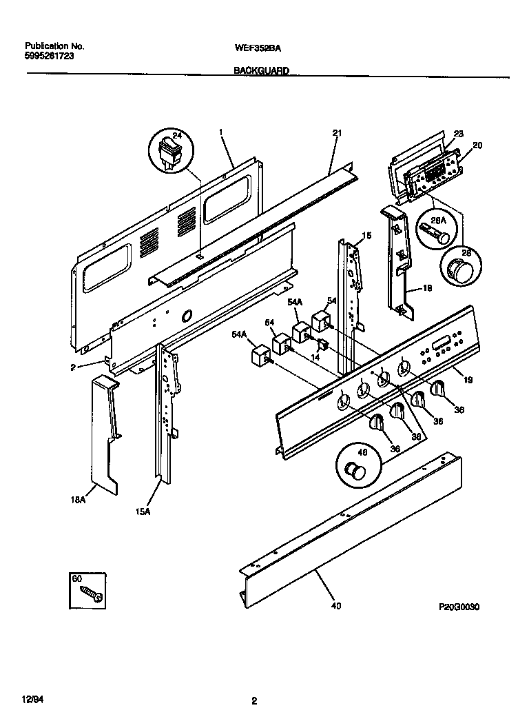 White-Westinghouse WEF352BAWA backguard diagram