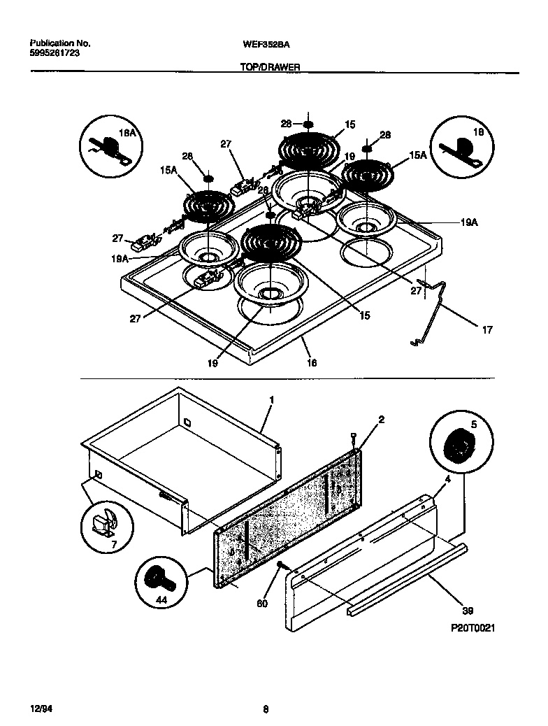 White-Westinghouse WEF352BAWA top/drawer diagram