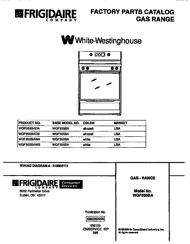 White-Westinghouse WGF355BADA cover diagram