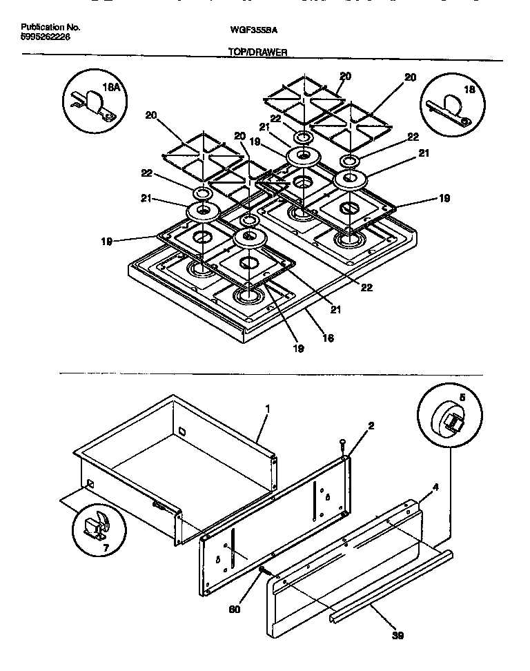 White-Westinghouse WGF355BADA top/drawer diagram