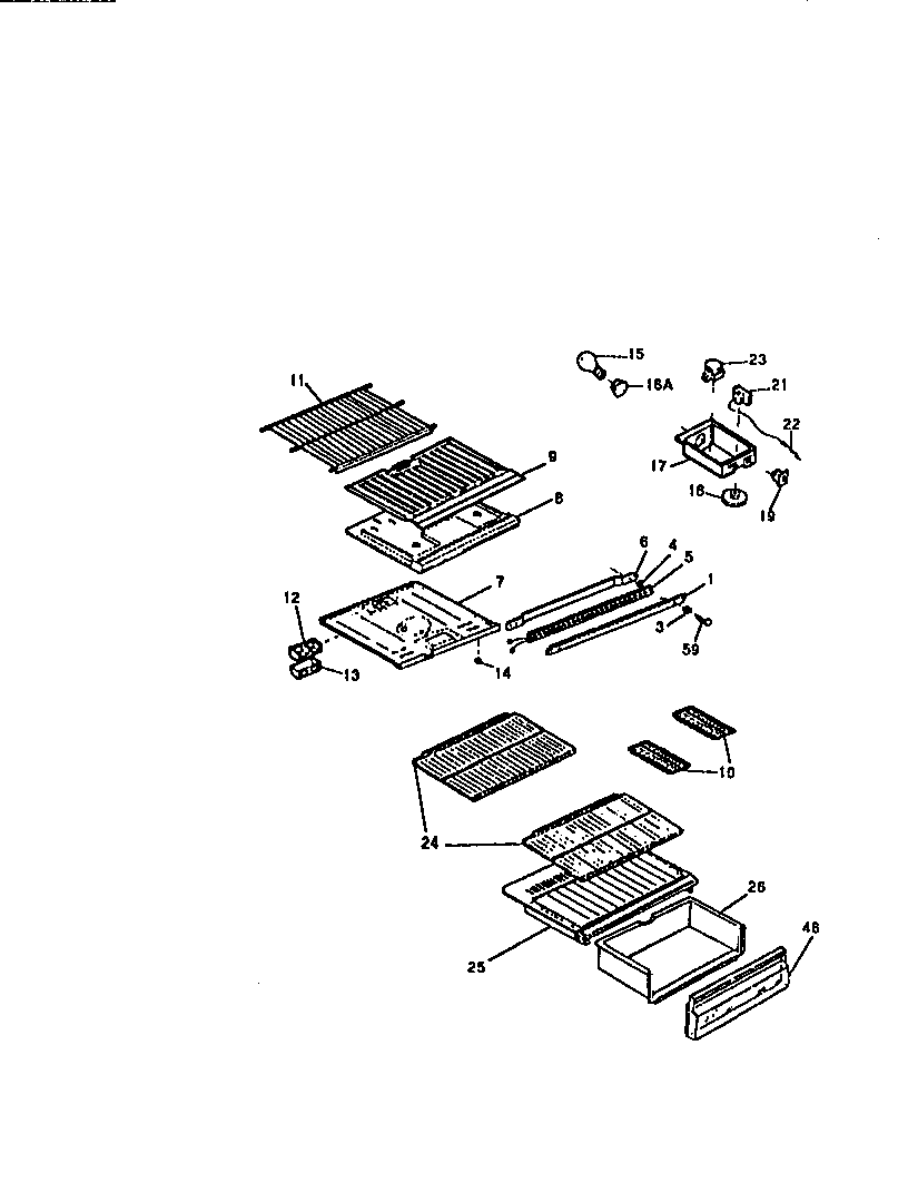Frigidaire ATL152HK0 shelves, controls, divider, mullion diagram