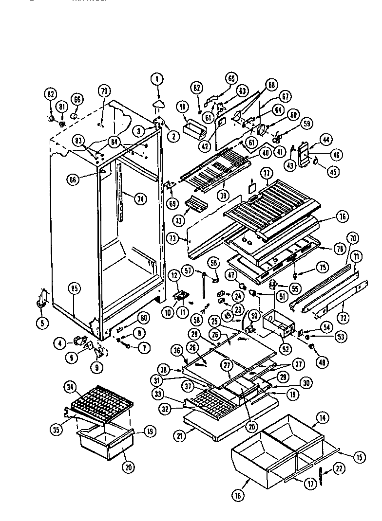 Gibson RT19F9WU3D cabinet, shelves diagram