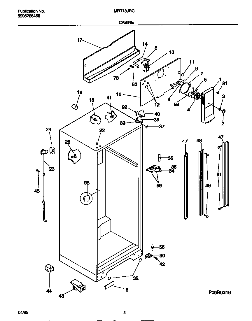 Universal/Multiflex (Frigidaire) MRT18JRCW0 cabinet diagram
