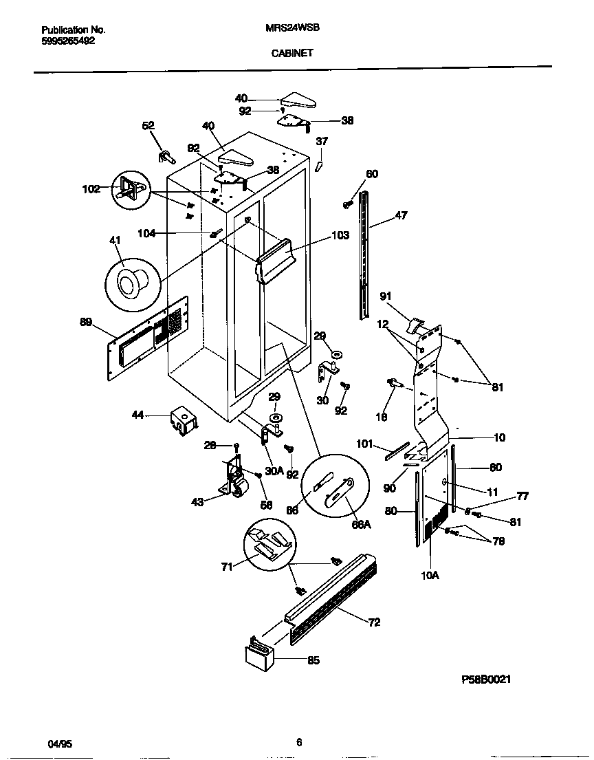 Universal/Multiflex (Frigidaire) MRS24WSBD0 cabinet diagram