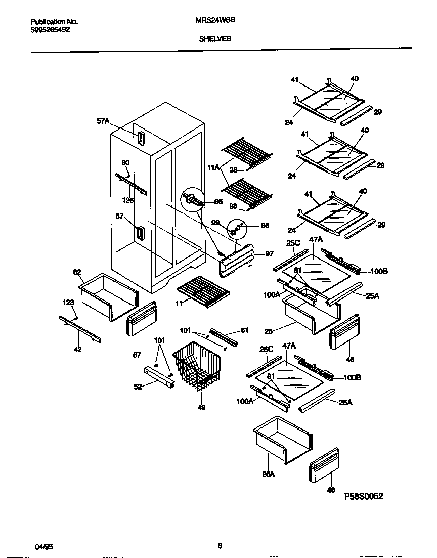Universal/Multiflex (Frigidaire) MRS24WSBD0 shelves diagram