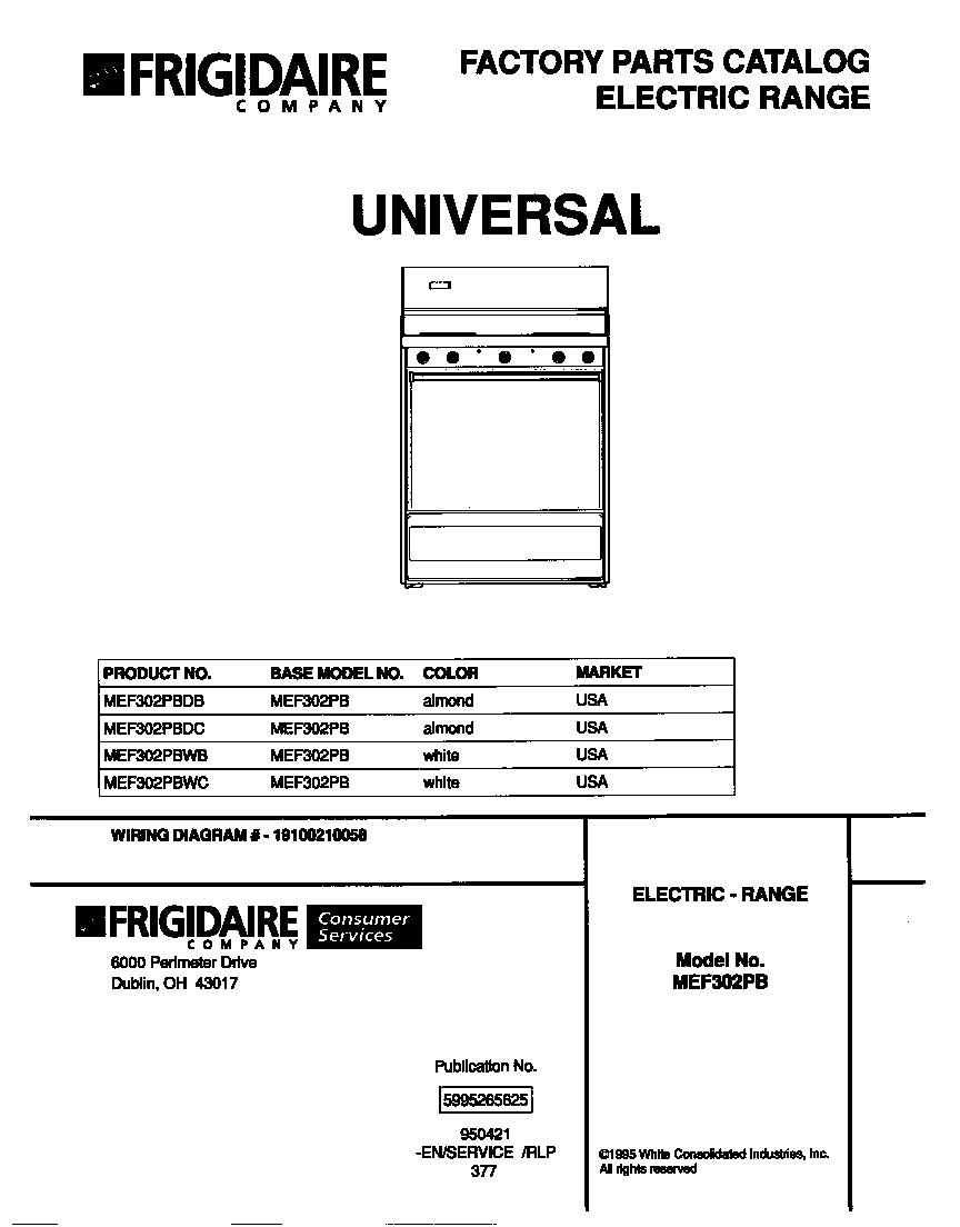 Universal/Multiflex (Frigidaire) MEF302PBWB cover diagram