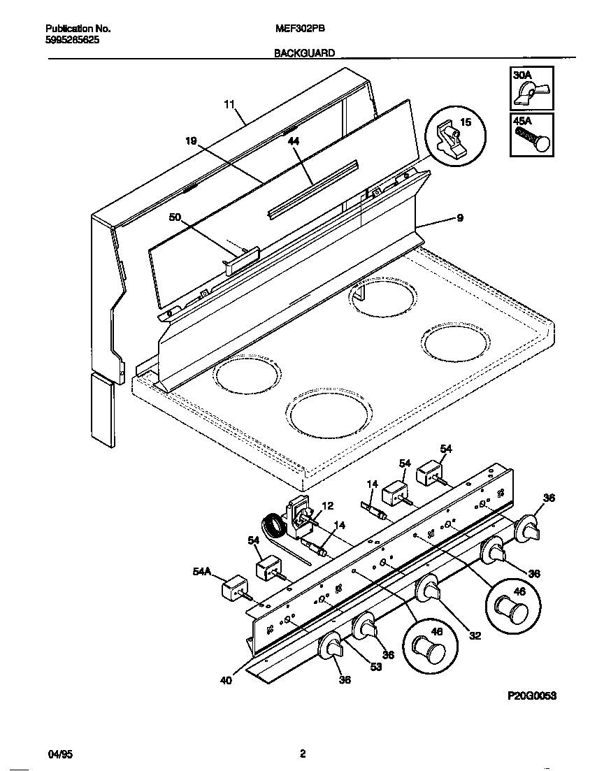 Universal/Multiflex (Frigidaire) MEF302PBWB backguard diagram