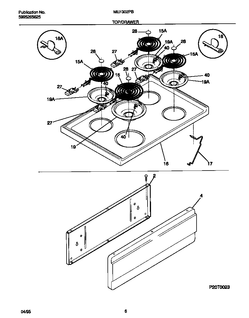 Universal/Multiflex (Frigidaire) MEF302PBWB top/drawer diagram