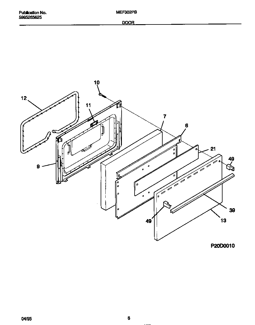 Universal/Multiflex (Frigidaire) MEF302PBWB door diagram