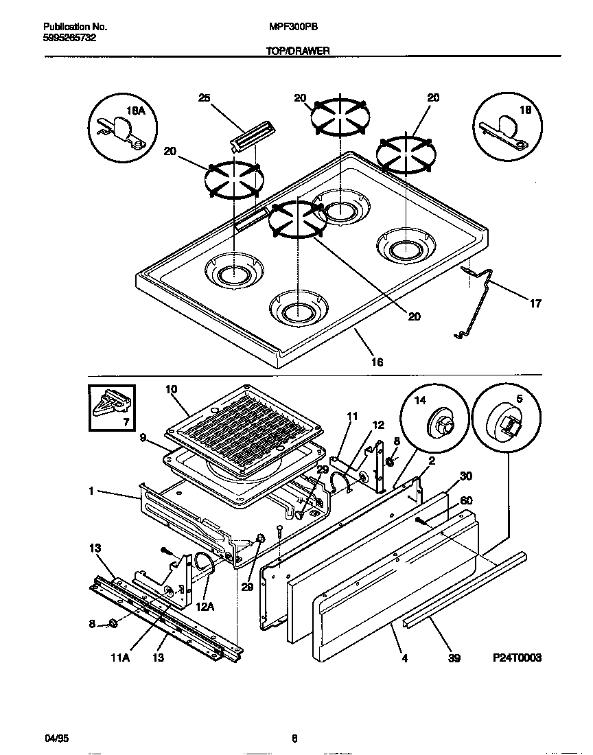Universal/Multiflex (Frigidaire) MPF300PBDB top/drawer diagram