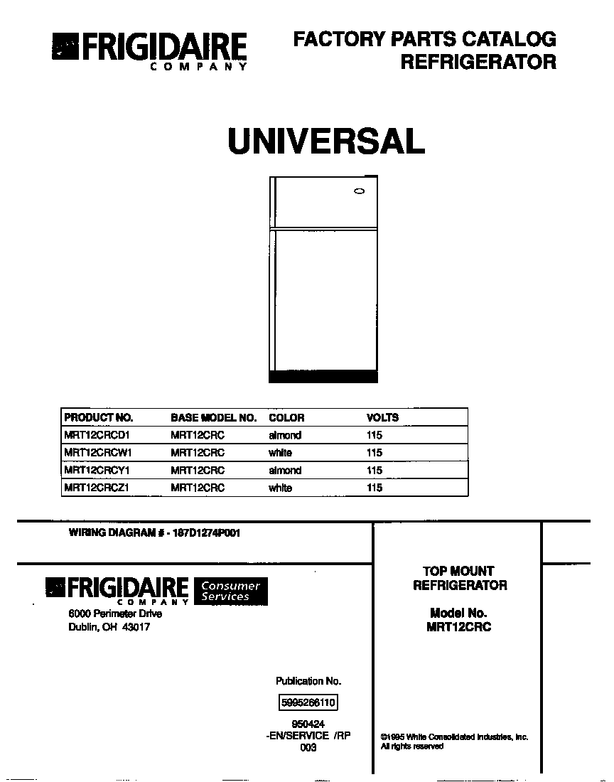 Universal/Multiflex (Frigidaire) MRT12CRCW1 cover diagram