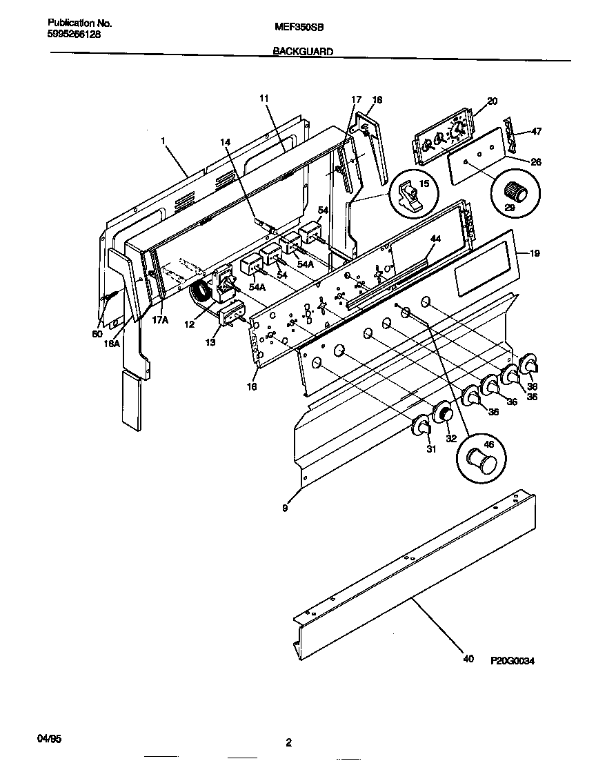 Universal/Multiflex (Frigidaire) MEF350SBDA backguard diagram