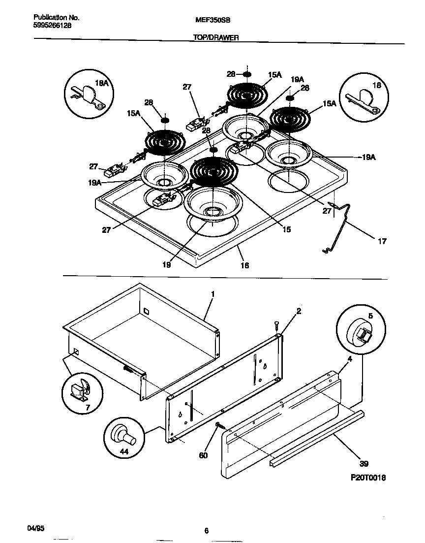 Universal/Multiflex (Frigidaire) MEF350SBDA top/drawer diagram