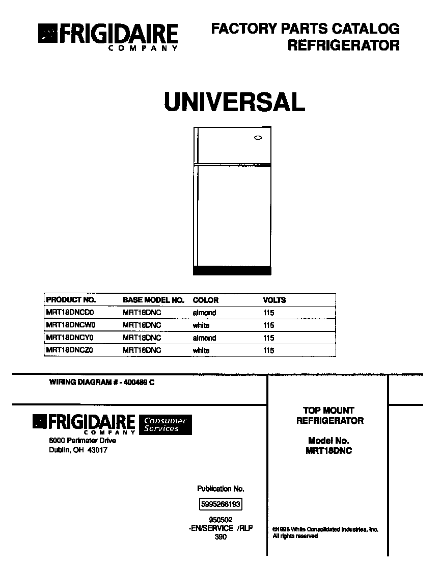 Universal/Multiflex (Frigidaire) MRT18DNCW0 cover page diagram