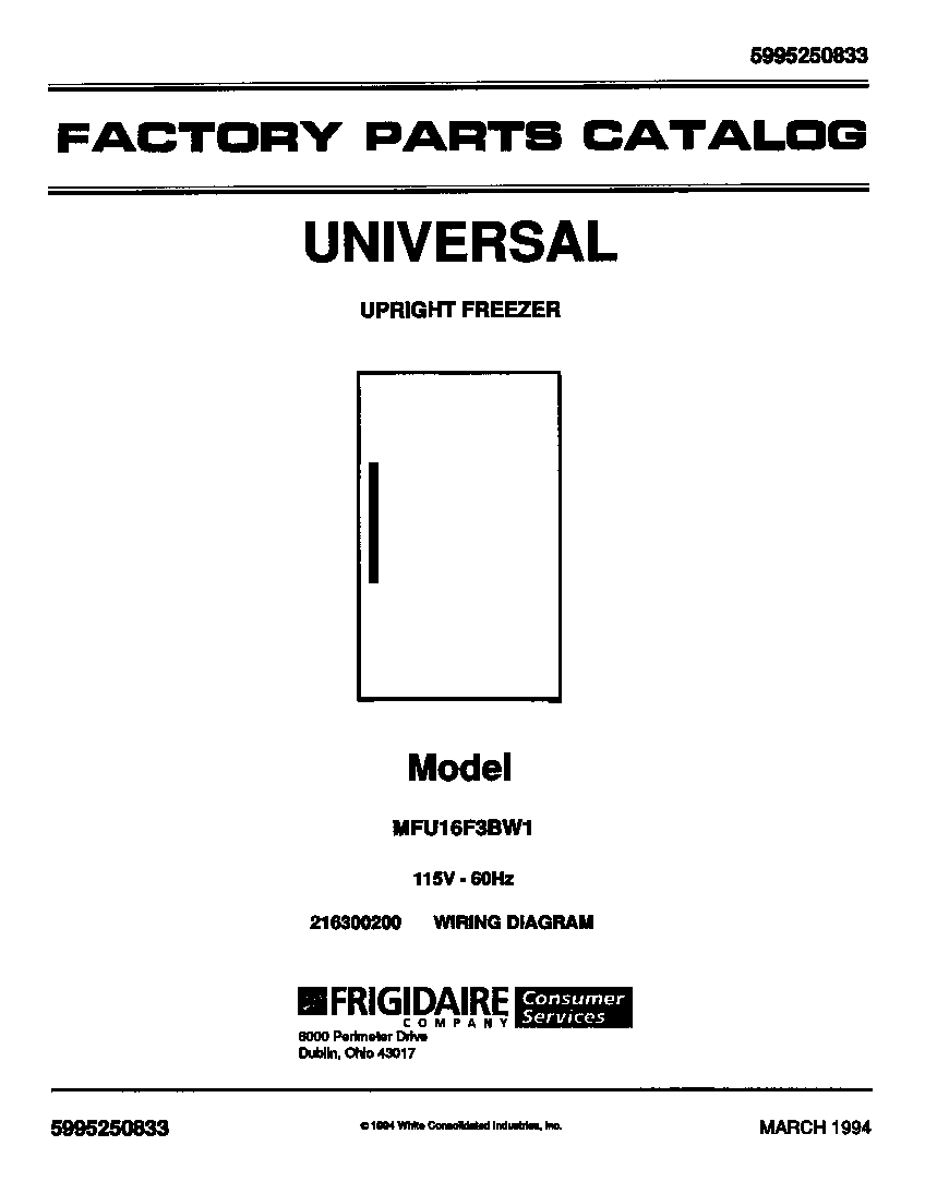 Universal/Multiflex (Frigidaire) MFU16F3BW2 null diagram