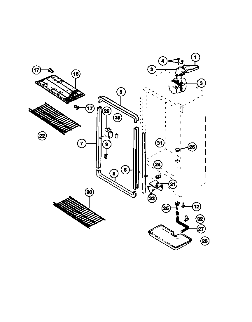 Universal/Multiflex (Frigidaire) MFU20F3BW2 shelves, breakers diagram