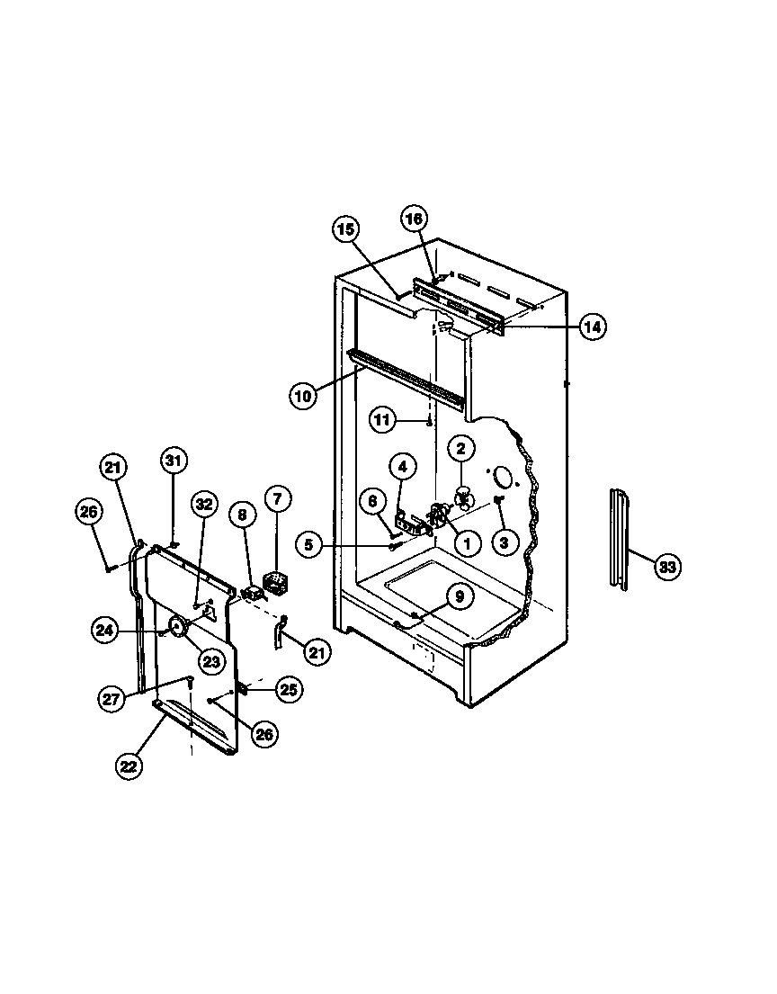 Universal/Multiflex (Frigidaire) MFU20F3BW2 cabinet diagram