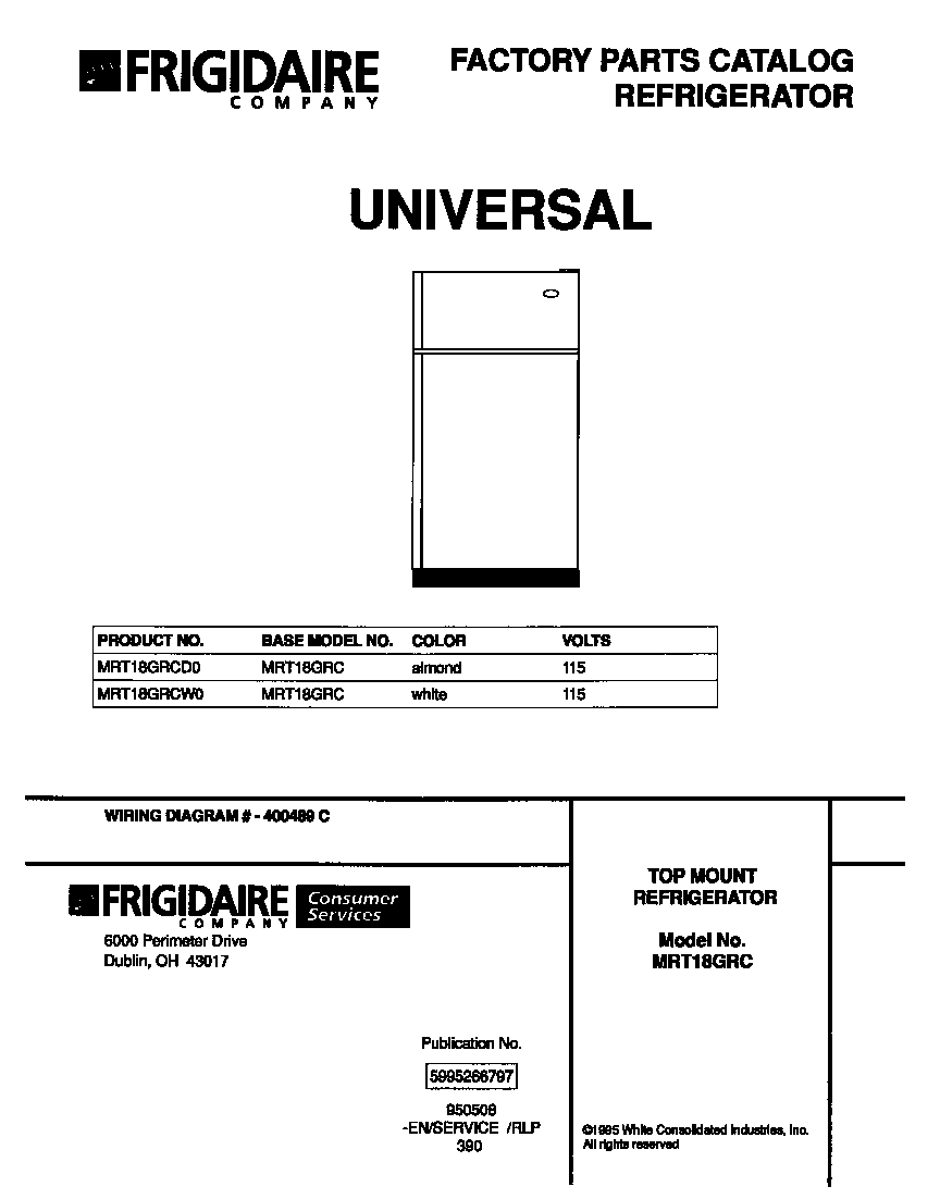 Universal/Multiflex (Frigidaire) MRT18GRCD0 cover page diagram