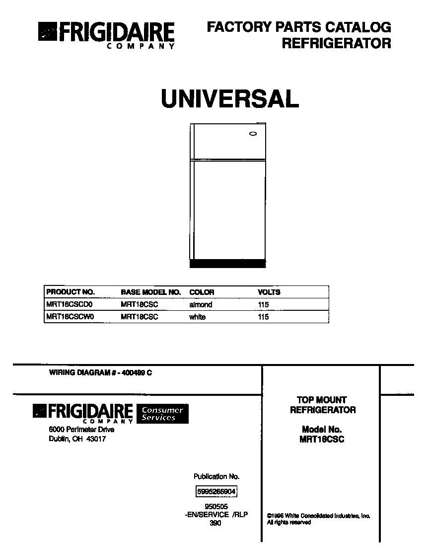 Universal/Multiflex (Frigidaire) MRT18CSCD0 cover page diagram