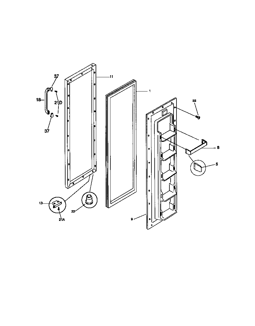 Universal/Multiflex (Frigidaire) MRS20PRCW0 freezer door diagram