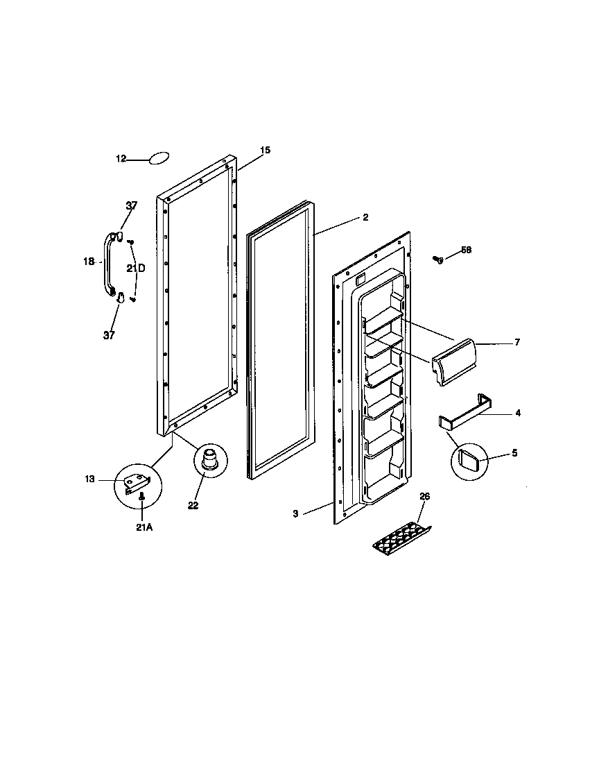 Universal/Multiflex (Frigidaire) MRS20PRCW0 refrigerator door diagram