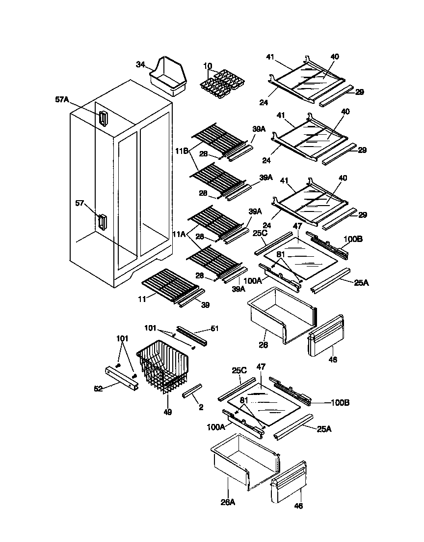 Universal/Multiflex (Frigidaire) MRS20PRCW0 shelves diagram