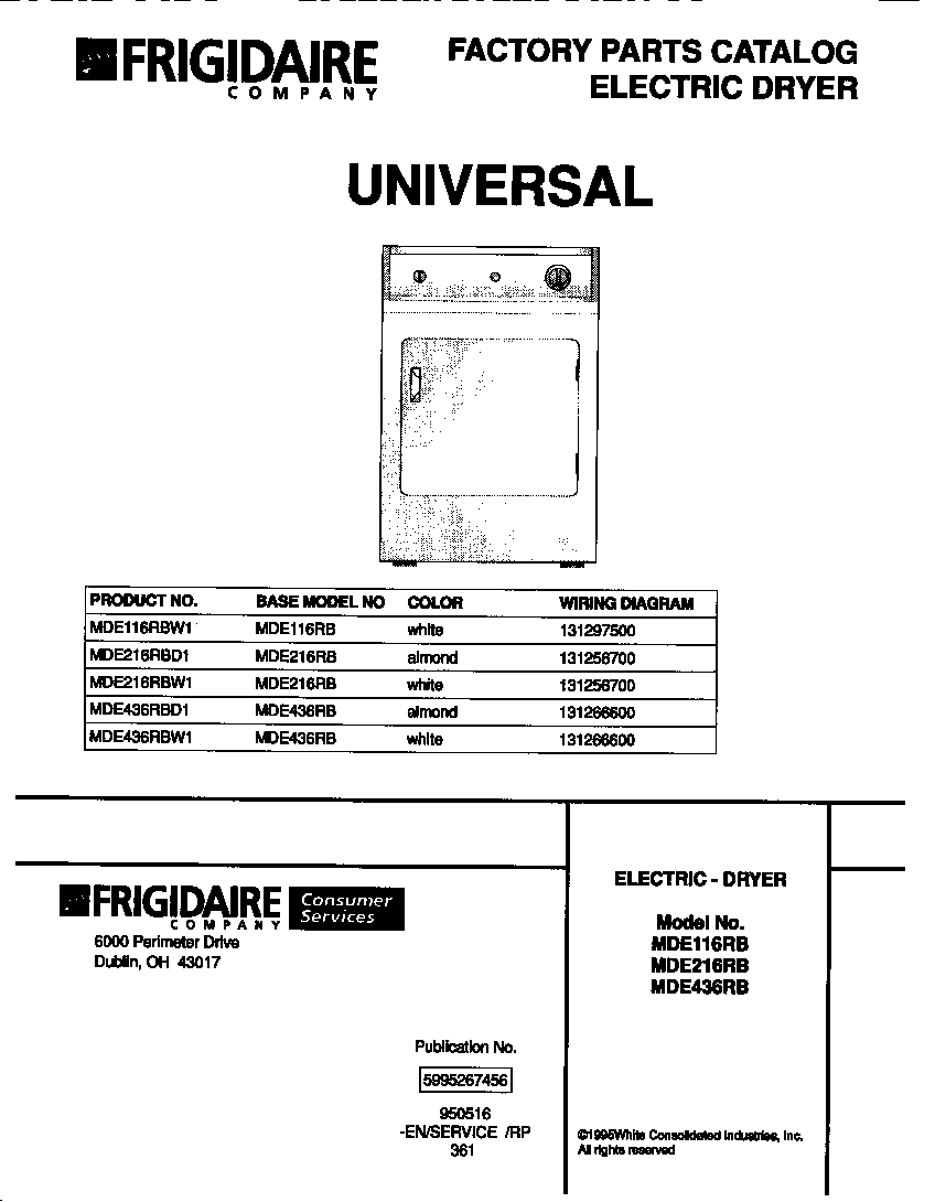 Universal/Multiflex (Frigidaire) MDE436RBW1 null diagram