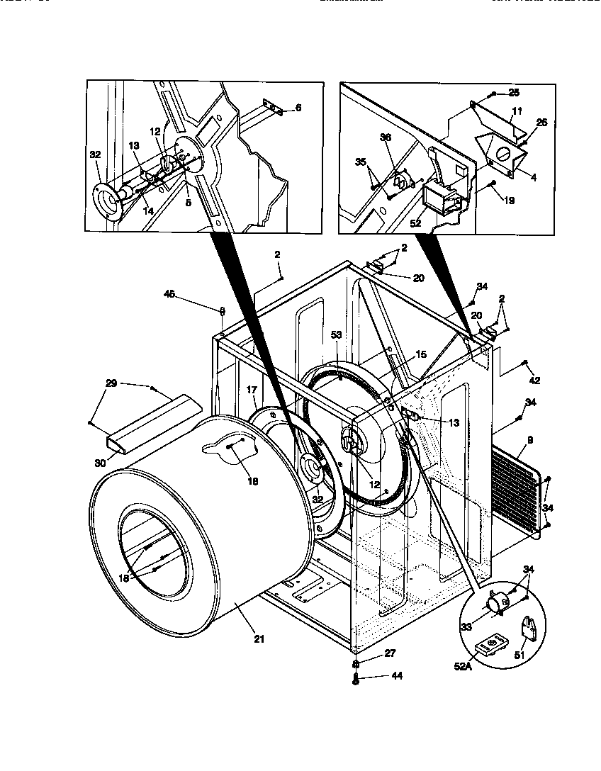 Universal/Multiflex (Frigidaire) MDE436RBW1 cabinet/drum diagram