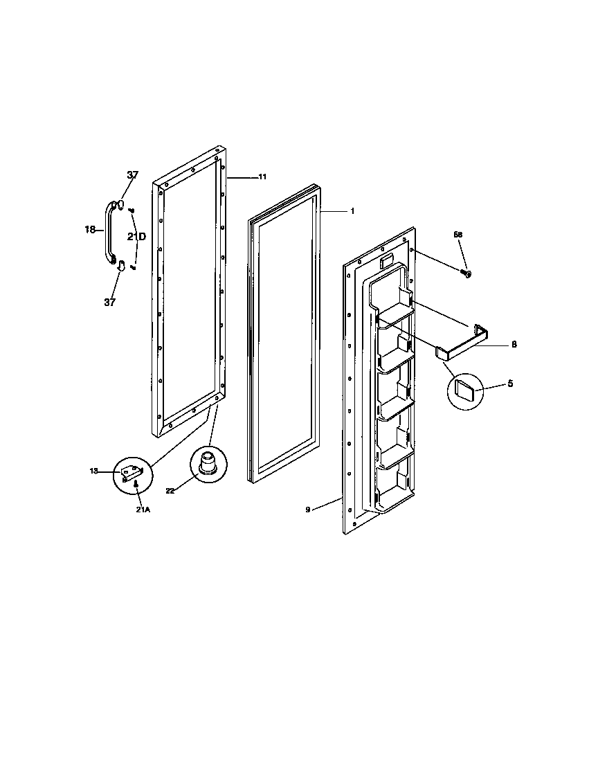 Universal/Multiflex (Frigidaire) MRS20BRCD0 freezer door diagram