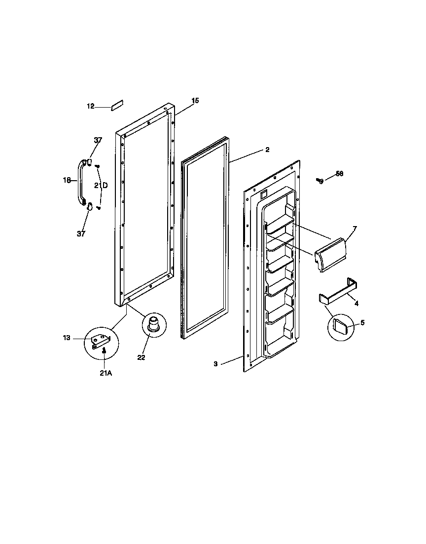 Universal/Multiflex (Frigidaire) MRS20BRCD0 refrigerator door diagram