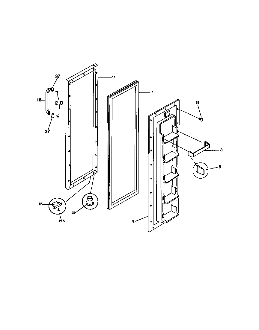 Universal/Multiflex (Frigidaire) MRS22HNCD0 freezer door diagram