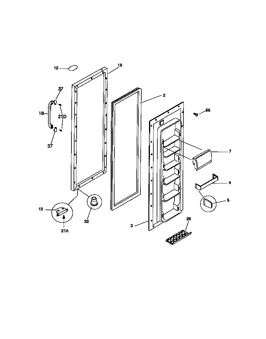 Universal/Multiflex (Frigidaire) MRS22HNCD0 refrigerator door diagram