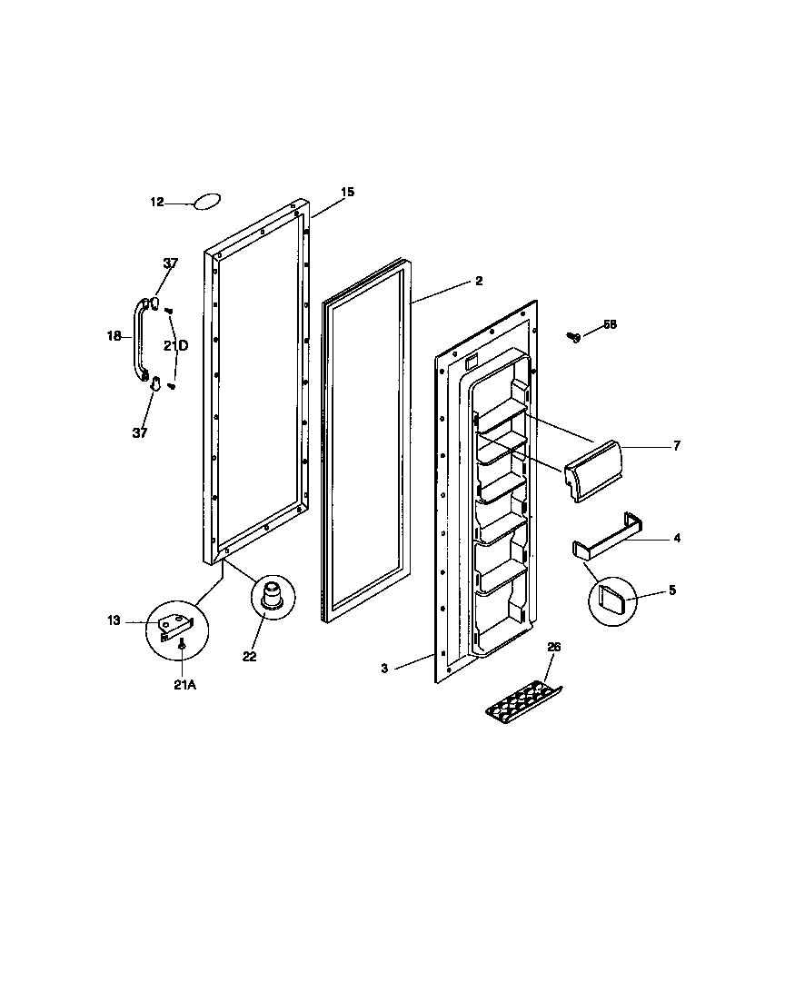 Universal/Multiflex (Frigidaire) MRS24WRCW0 refrigerator door diagram