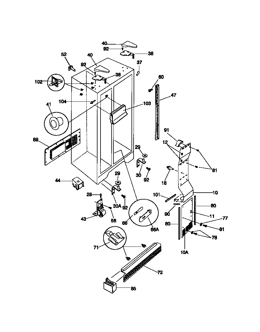 Universal/Multiflex (Frigidaire) MRS24WRCW0 cabinet diagram