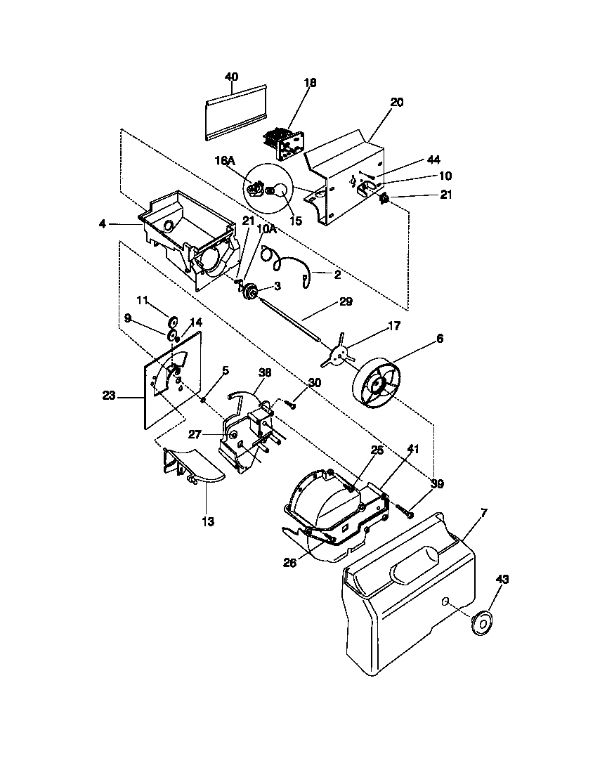 Universal/Multiflex (Frigidaire) MRS24WRCW0 ice container, drive diagram