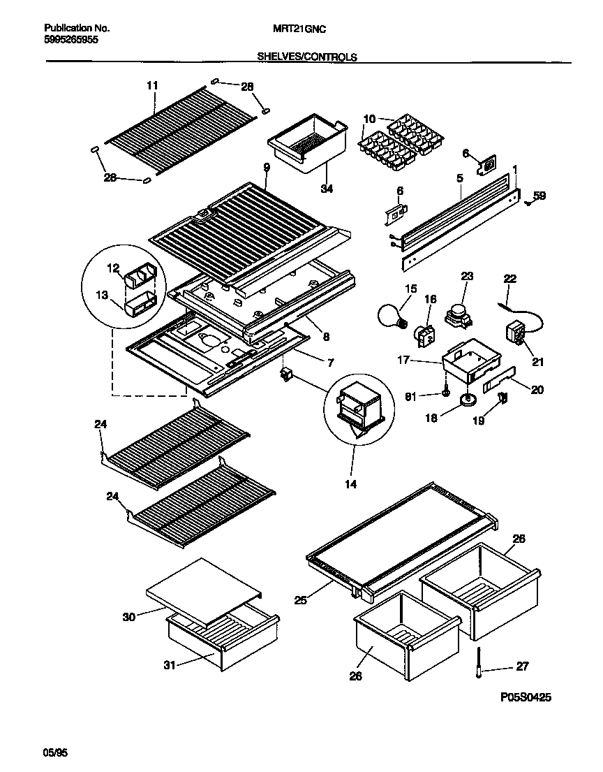 Universal/Multiflex (Frigidaire) MRT21GNCZ0 shelves/controls diagram