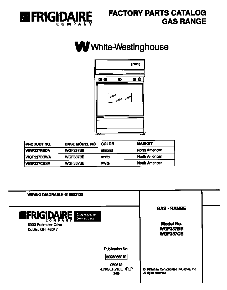 White-Westinghouse WGF337CBSA cover page diagram
