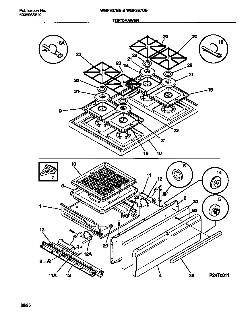 White-Westinghouse WGF337CBSA top/drawer diagram