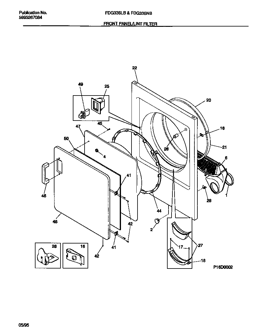 Frigidaire FDG336LBS1 front panel/lint filter diagram